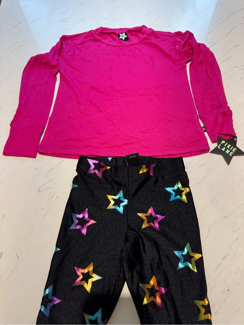 Hot Pink Top with Black Star Print Leggings NWT